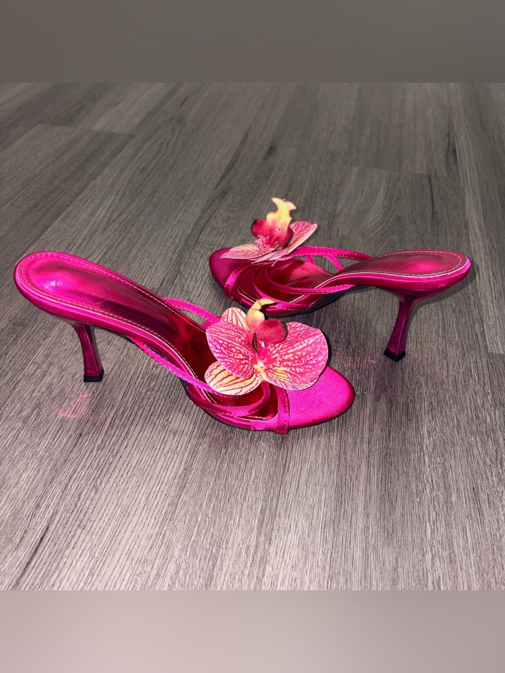 Fuchsia Floral Embellished Women's High Heel Sandals